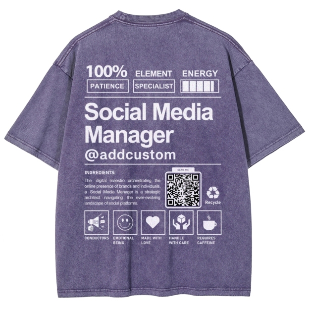 Social Media Manager Addcustom QR Code Unisex Fit Washed T-Shirt Customscool