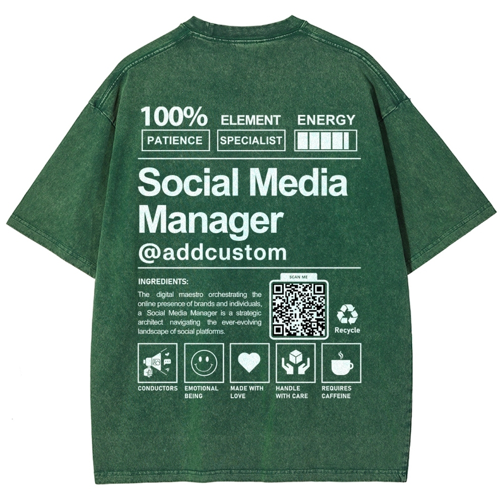 Social Media Manager Addcustom QR Code Unisex Fit Washed T-Shirt Customscool