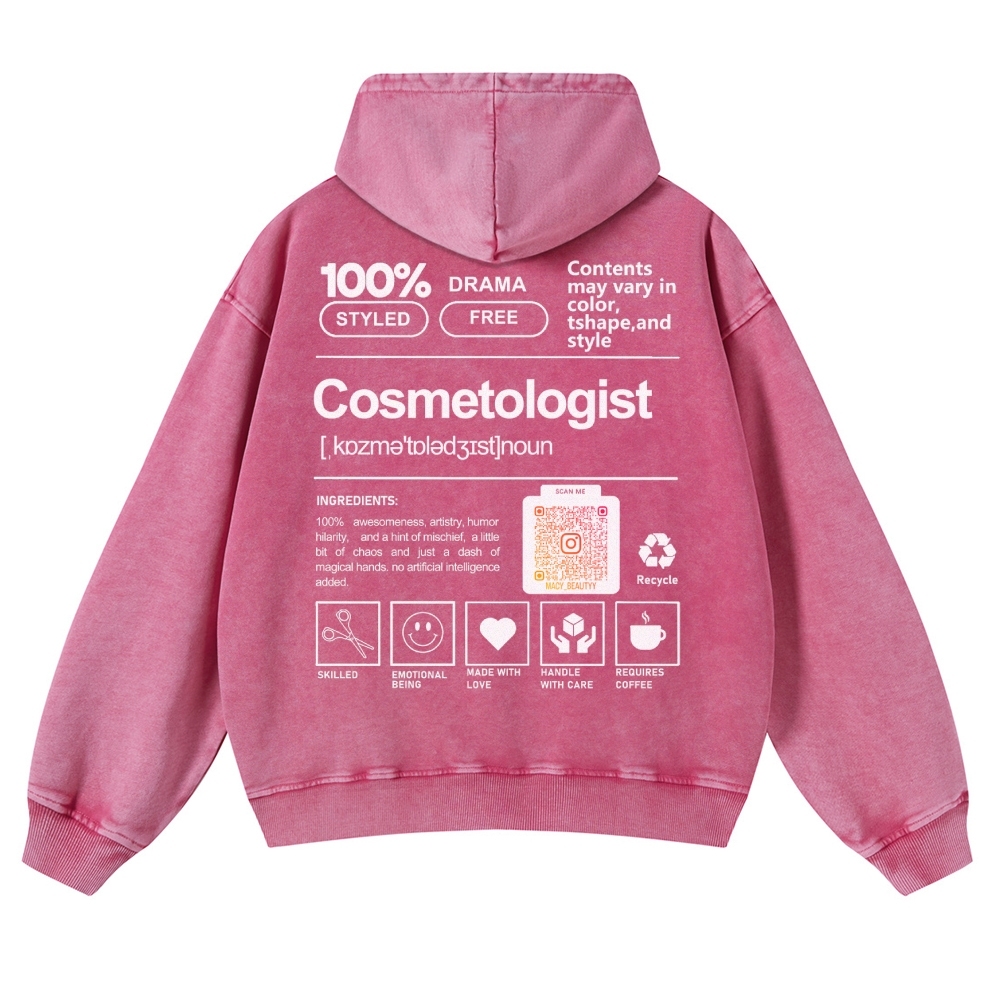 Cosmetologist Casual Washed Hoodie Customscool