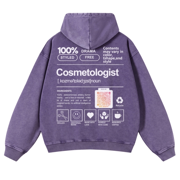 Cosmetologist Casual Washed Hoodie Customscool