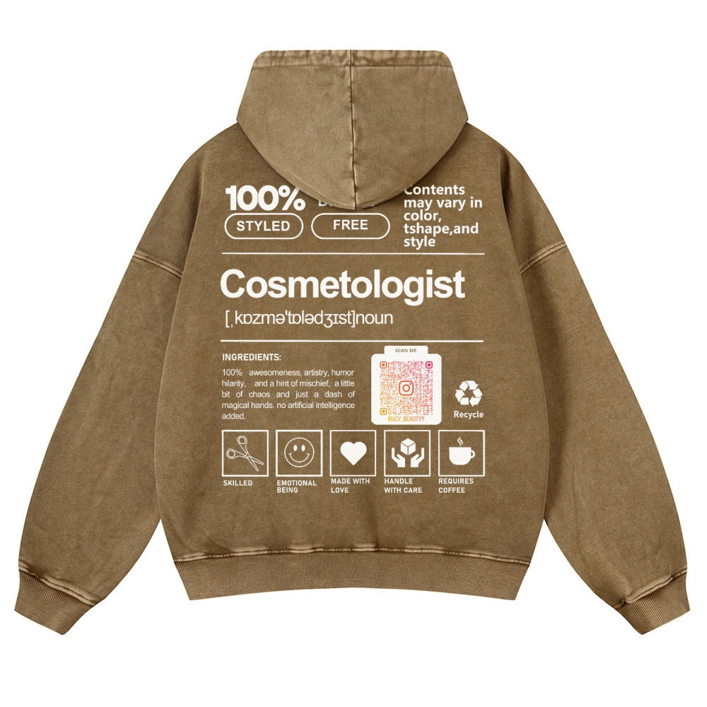 Cosmetologist Casual Washed Hoodie Customscool