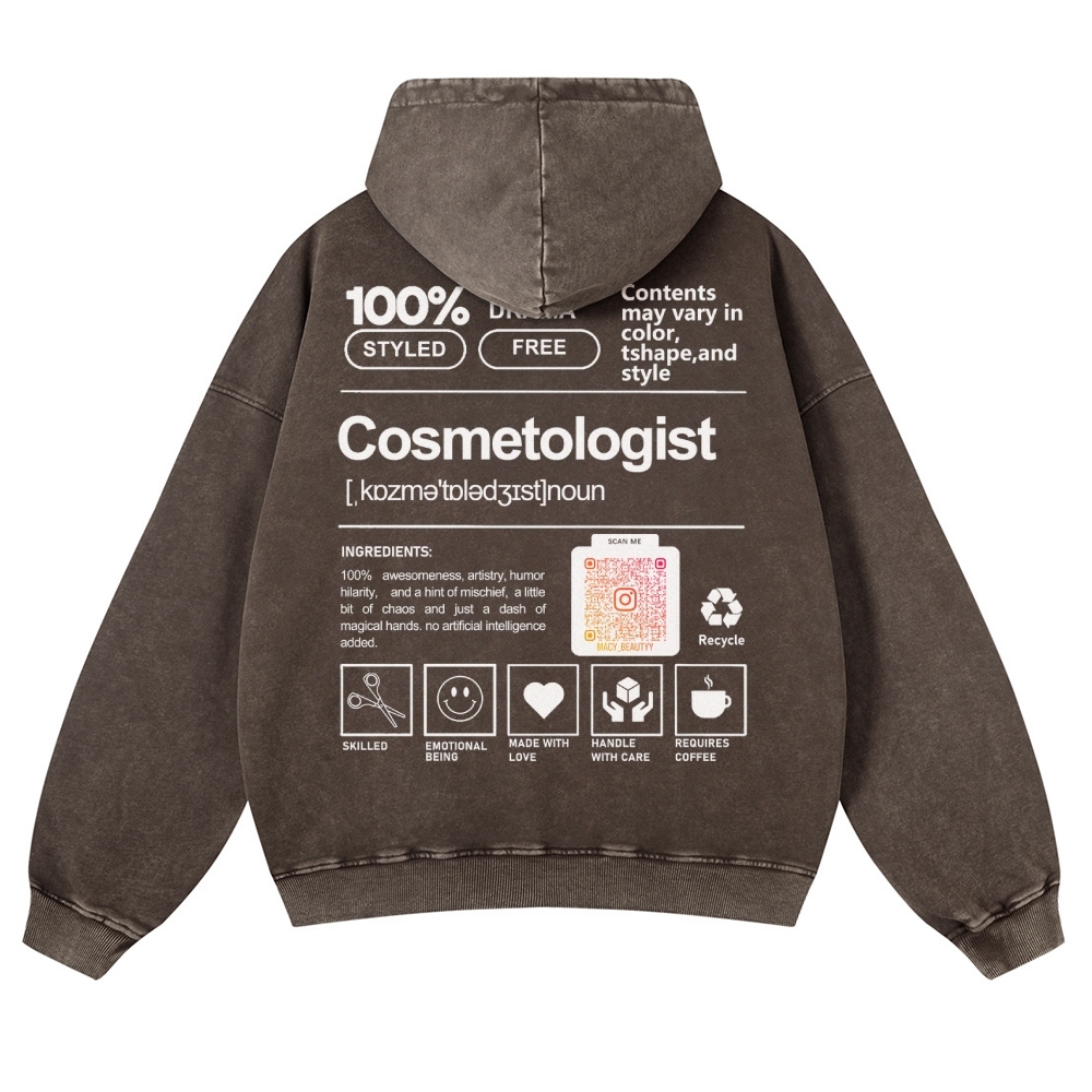 Cosmetologist Casual Washed Hoodie Customscool