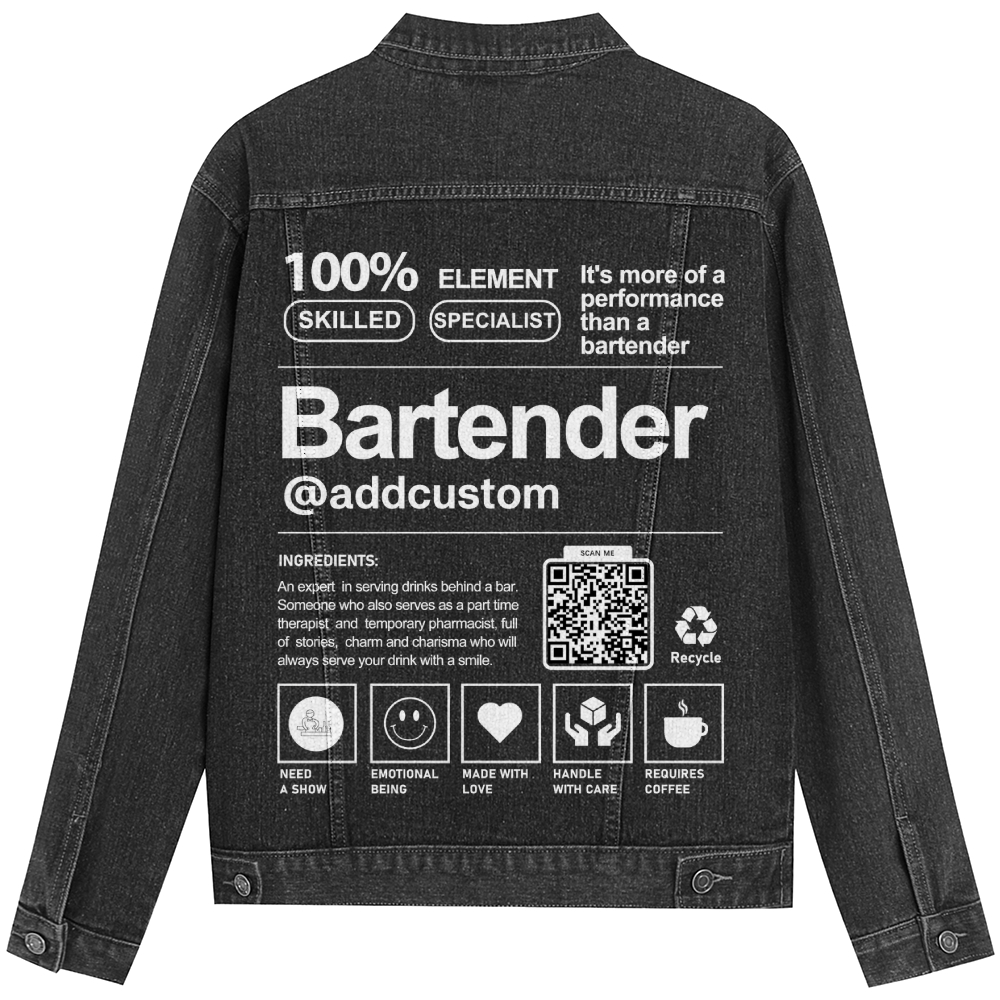 Bartender Addcustom QR Code Denim Jacket – Customscool