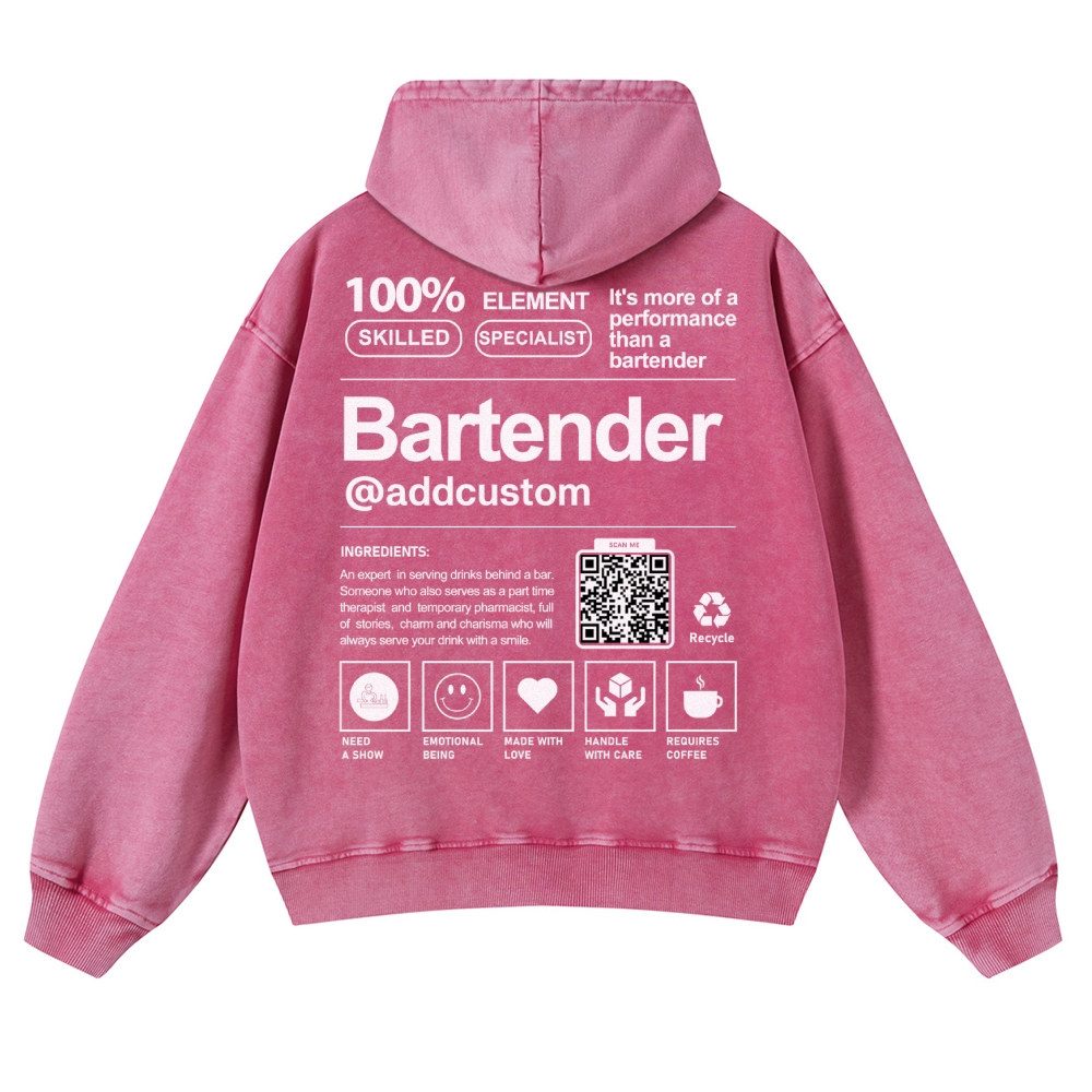 Bartender Addcustom QR Code Casual Washed Hoodie Customscool