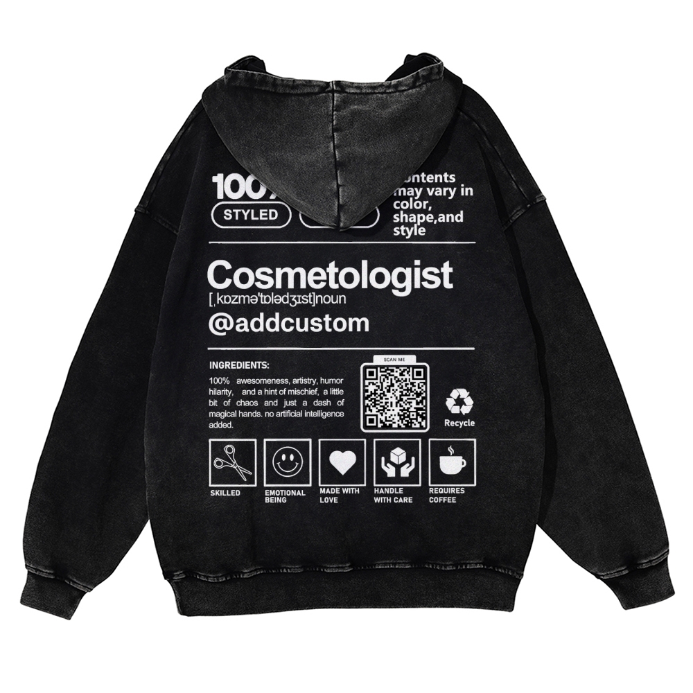 Cosmetologist Addcustom QR Code Casual Washed Hoodie Customscool