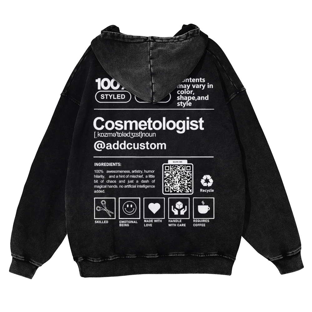 Cosmetologist Addcustom QR Code Casual Washed Hoodie Customscool