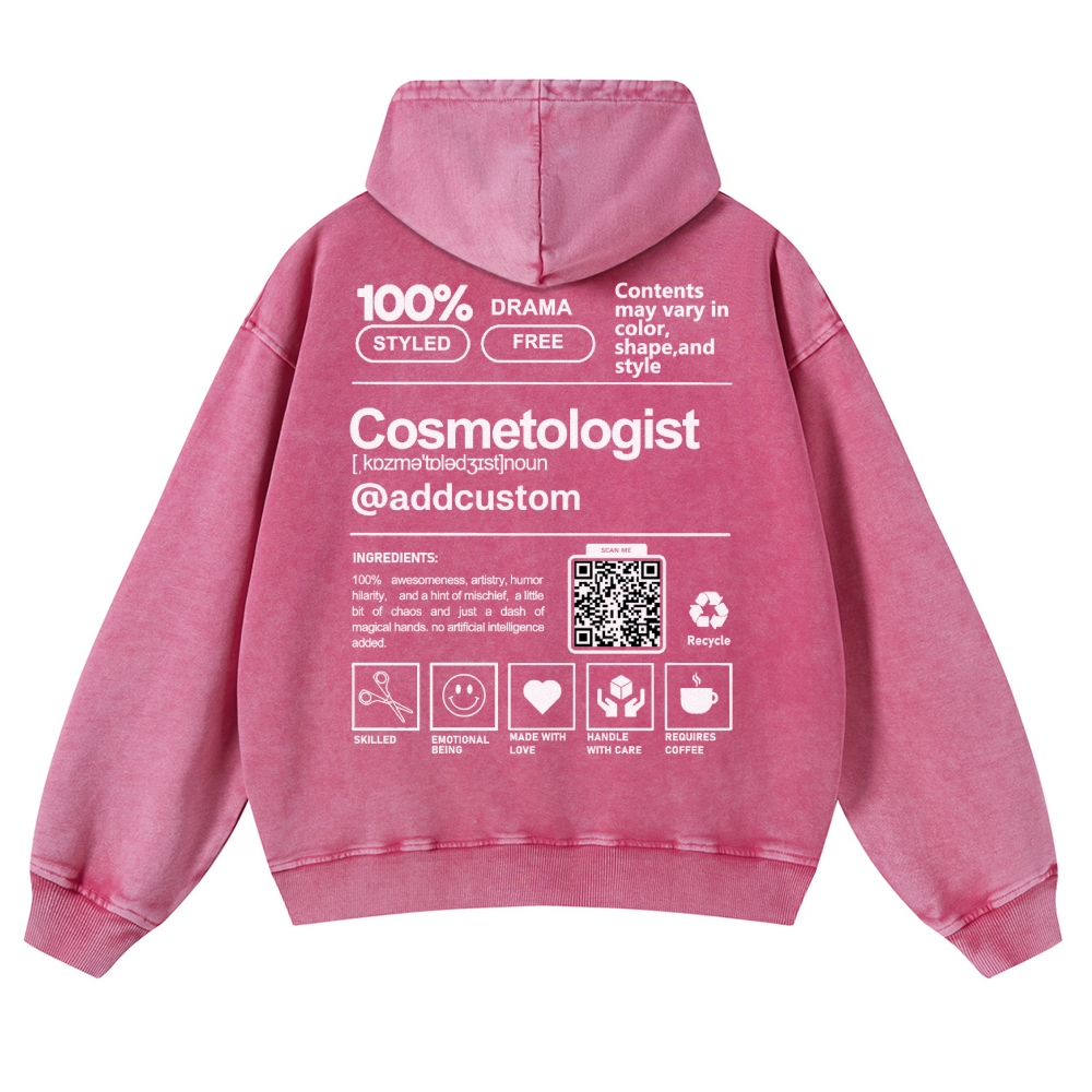 Cosmetologist Addcustom QR Code Casual Washed Hoodie Customscool
