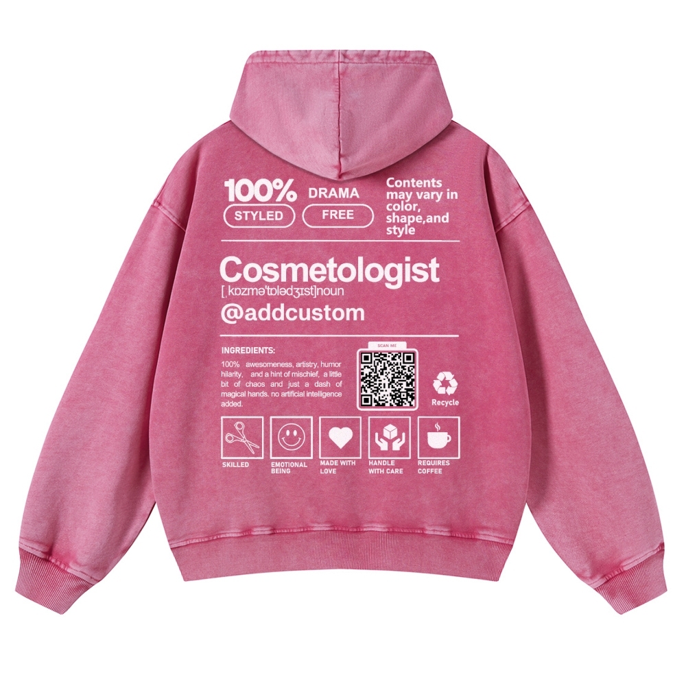 Cosmetologist Addcustom QR Code Casual Washed Hoodie Customscool
