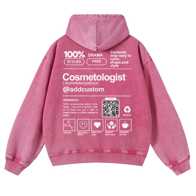Cosmetologist Addcustom QR Code Casual Washed Hoodie Customscool