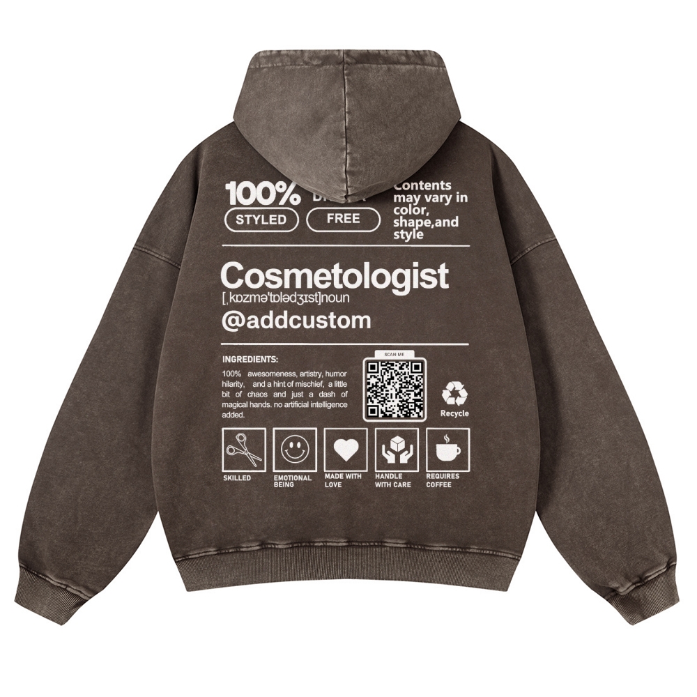 Cosmetologist Addcustom QR Code Casual Washed Hoodie Customscool