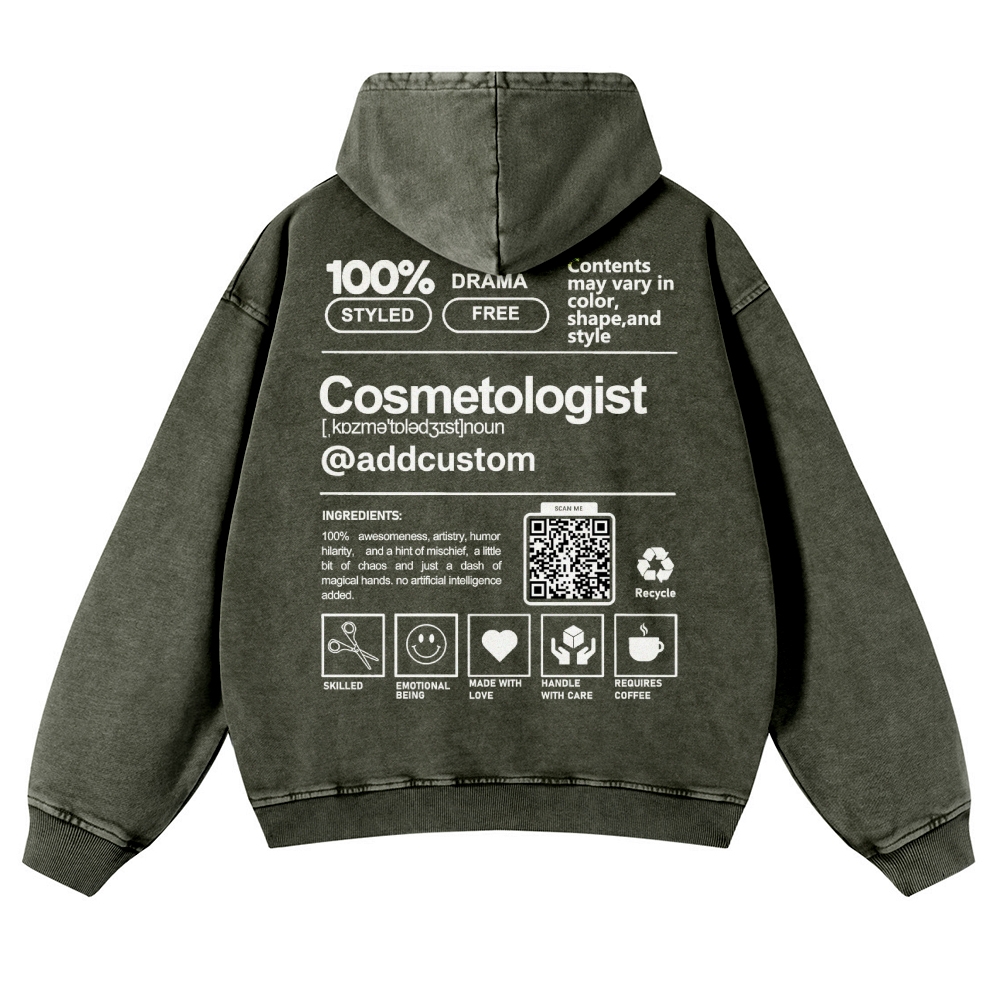 Cosmetologist Addcustom QR Code Casual Washed Hoodie Customscool