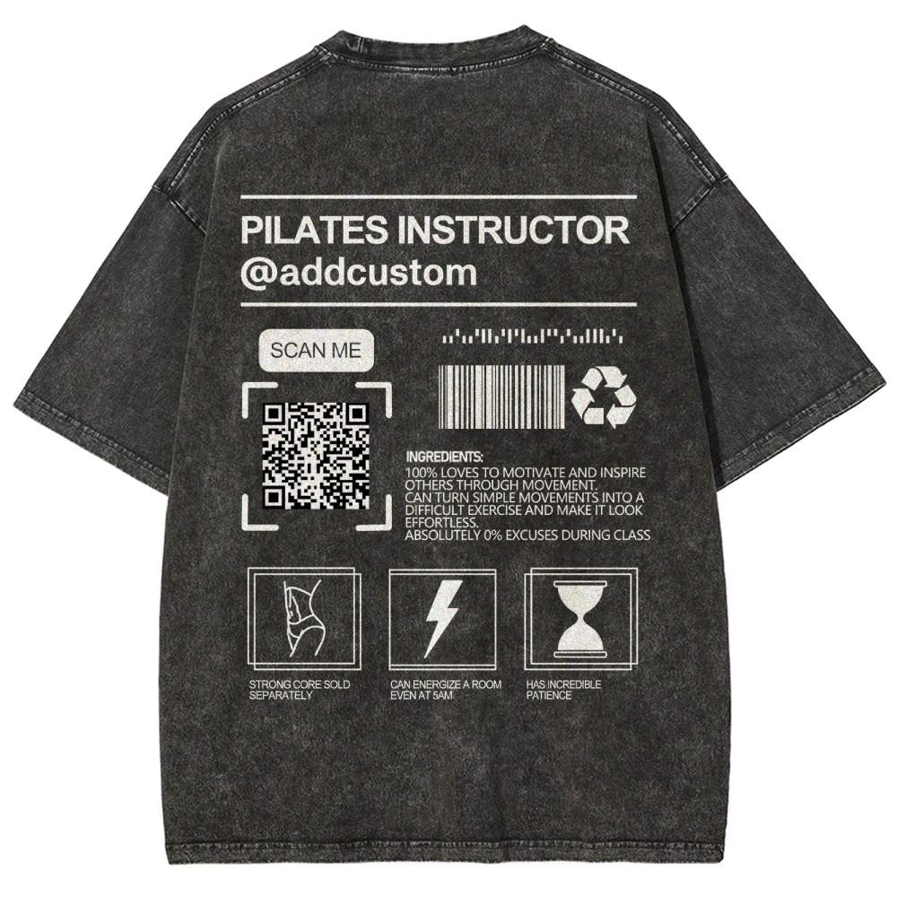Pilates Instructor Addcustom QR Code Name Unisex Fit Washed T-Shirt Customscool