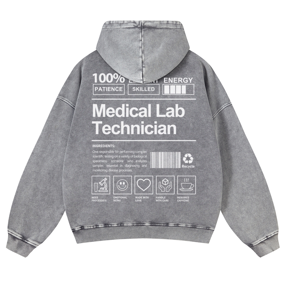 Medical Lab Technician Casual Washed Hoodie Customscool