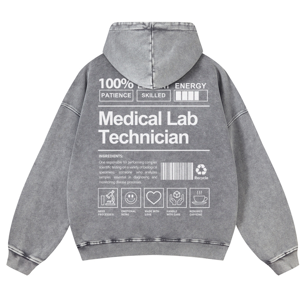 Medical Lab Technician Casual Washed Hoodie Customscool