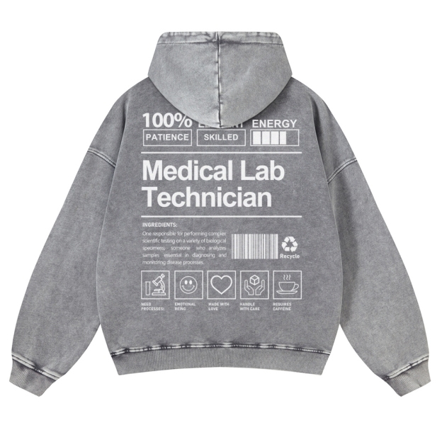 Medical Lab Technician Casual Washed Hoodie Customscool