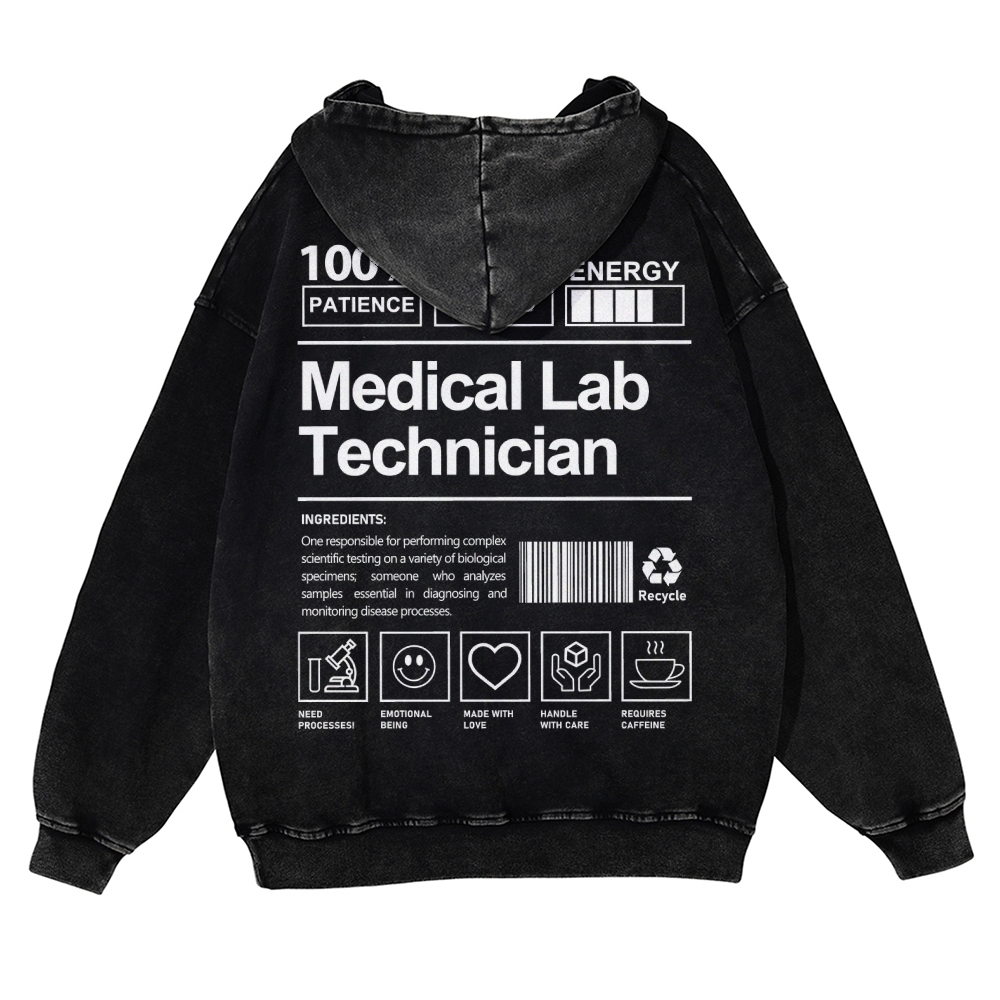 Medical Lab Technician Casual Washed Hoodie Customscool
