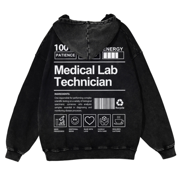 Medical Lab Technician Casual Washed Hoodie Customscool