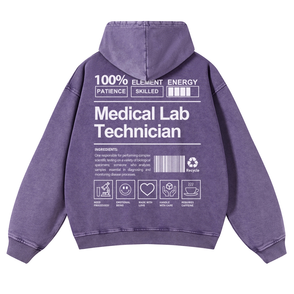 Medical Lab Technician Casual Washed Hoodie Customscool