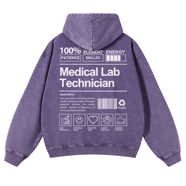 Medical Lab Technician Casual Washed Hoodie Customscool