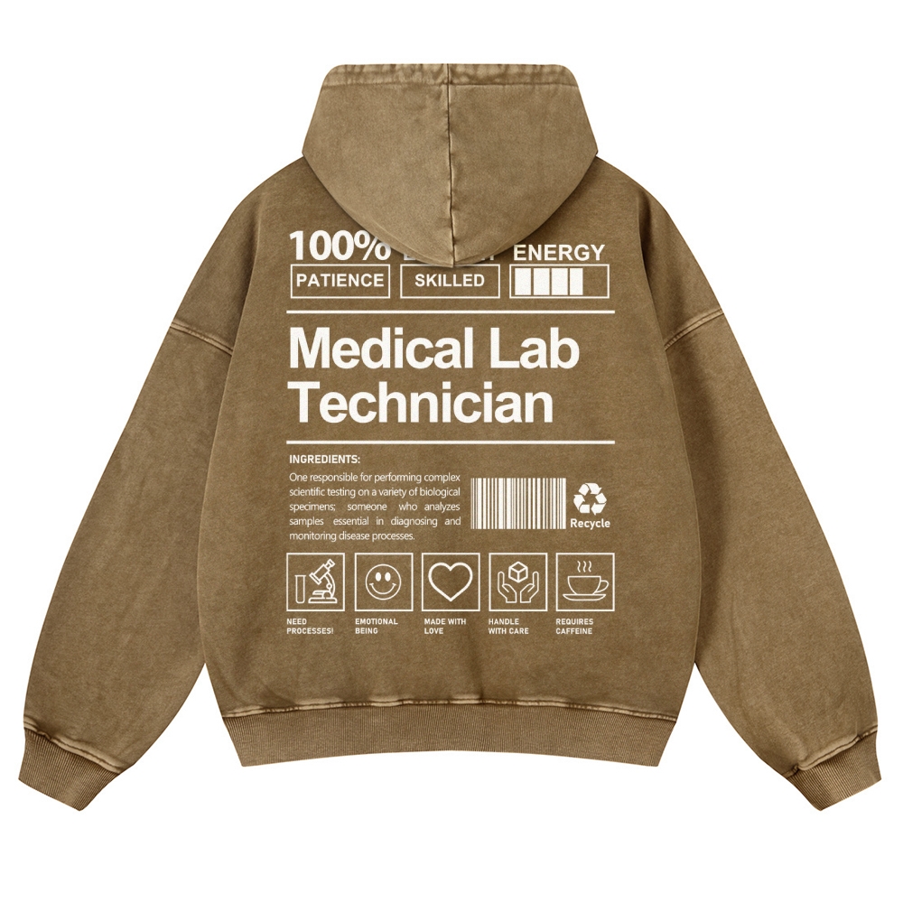 Medical Lab Technician Casual Washed Hoodie Customscool