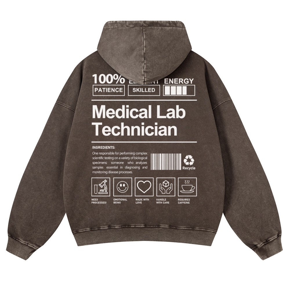 Medical Lab Technician Casual Washed Hoodie Customscool