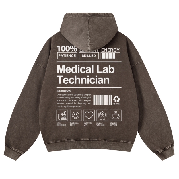 Medical Lab Technician Casual Washed Hoodie Customscool
