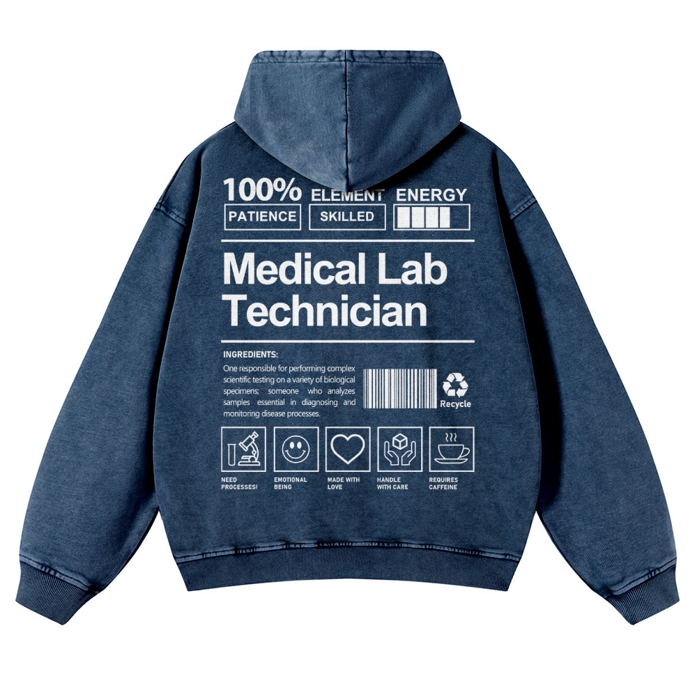 Medical Lab Technician Casual Washed Hoodie Customscool