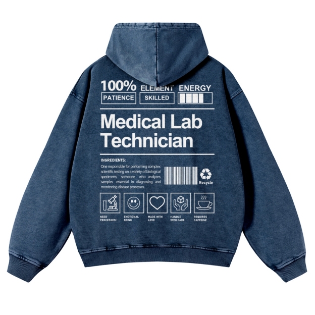 Medical Lab Technician Casual Washed Hoodie Customscool