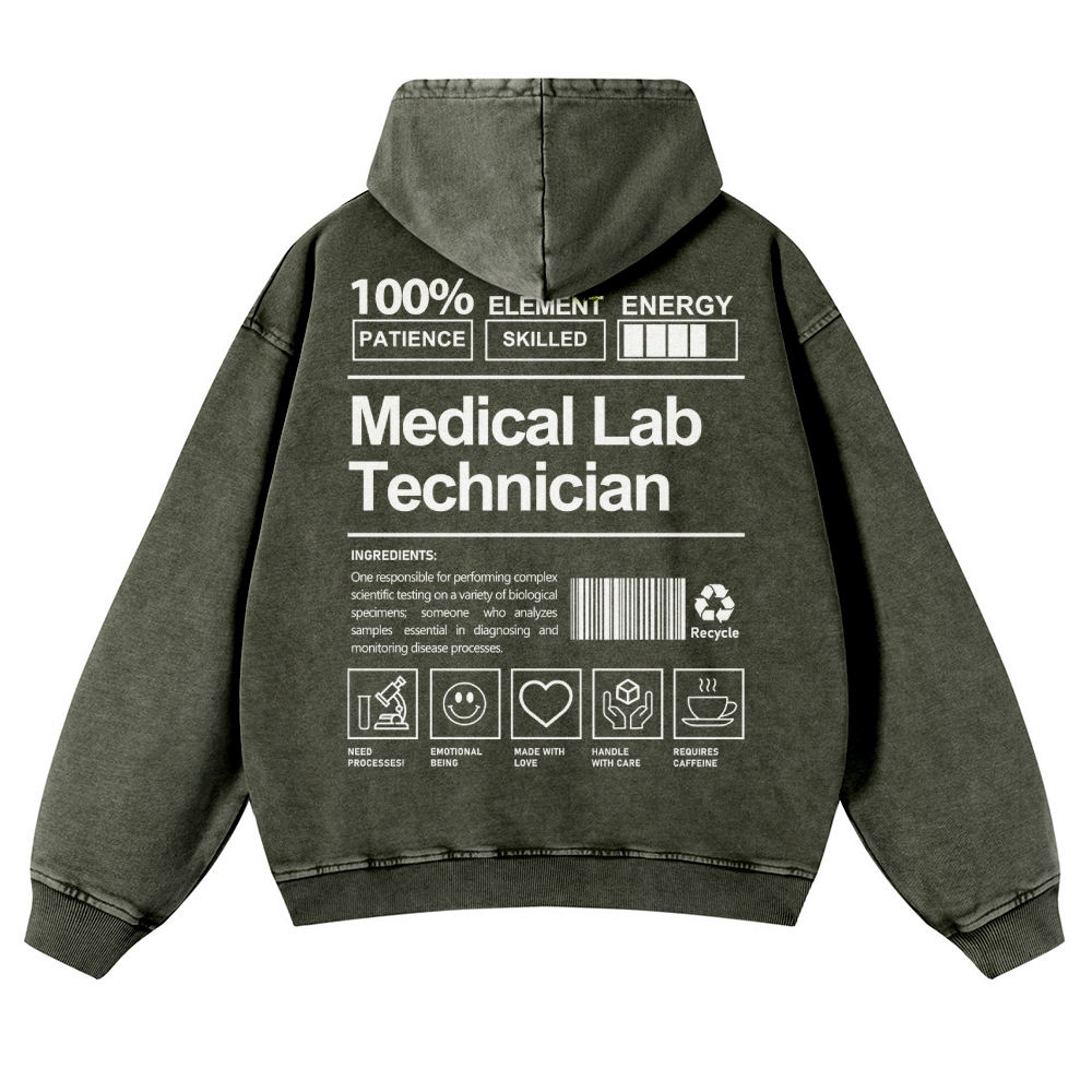 Medical Lab Technician Casual Washed Hoodie Customscool