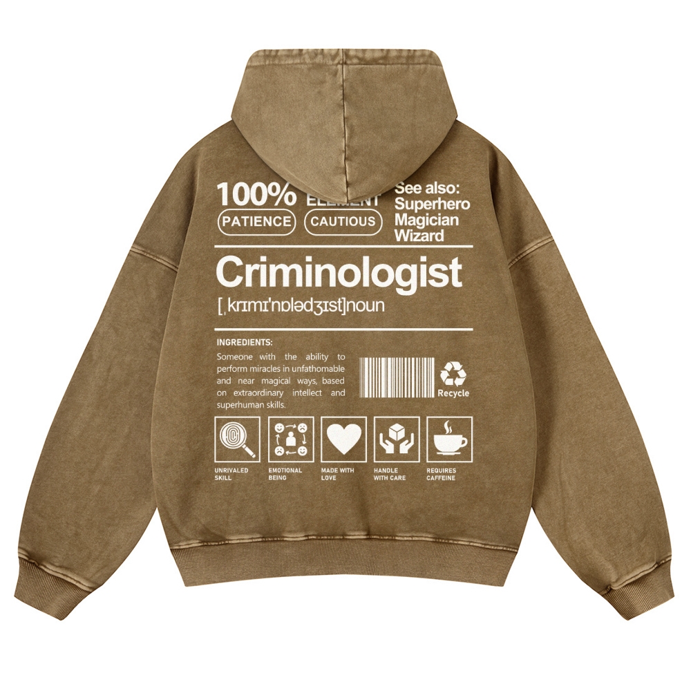 Criminologist Casual Washed Hoodie Customscool