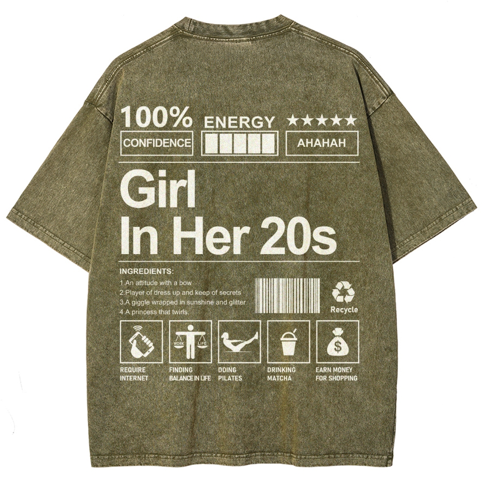 Girl In Her 20s Unisex Fit Washed T-Shirt Customscool