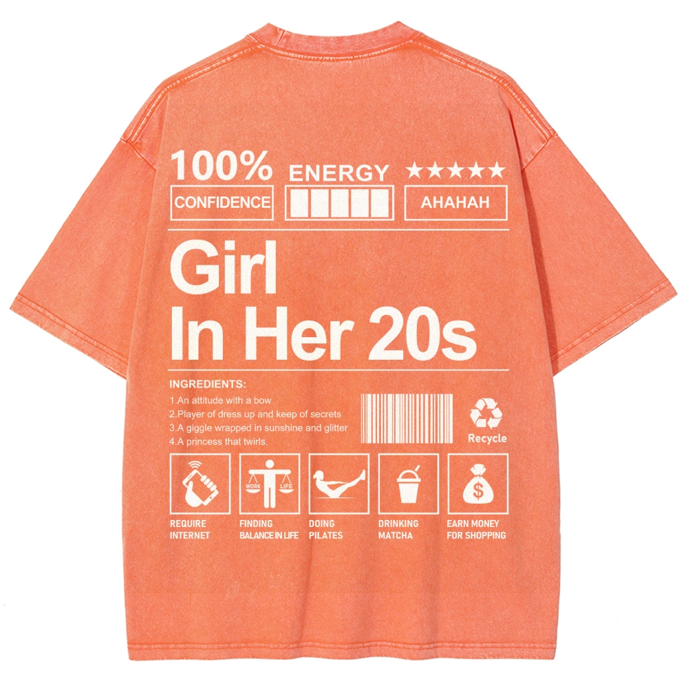 Girl In Her 20s Unisex Fit Washed T-Shirt Customscool
