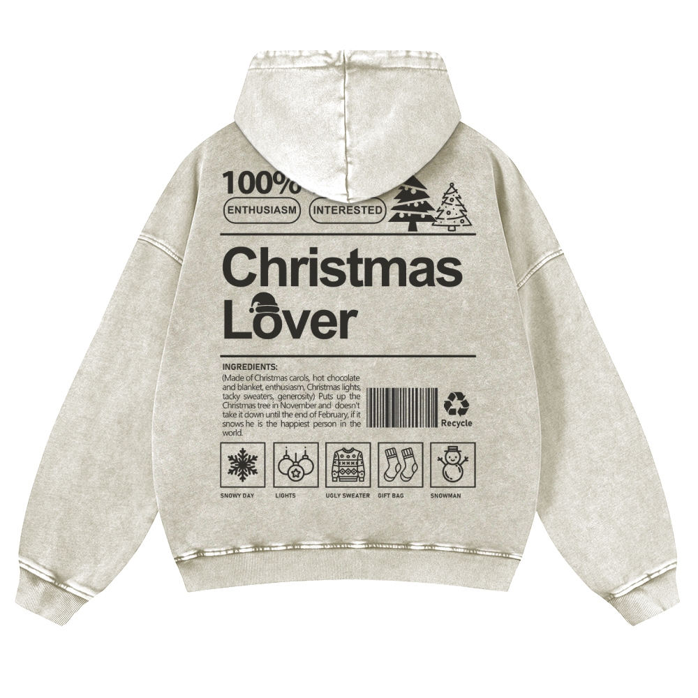 Christmas Lover Casual Washed Hoodie