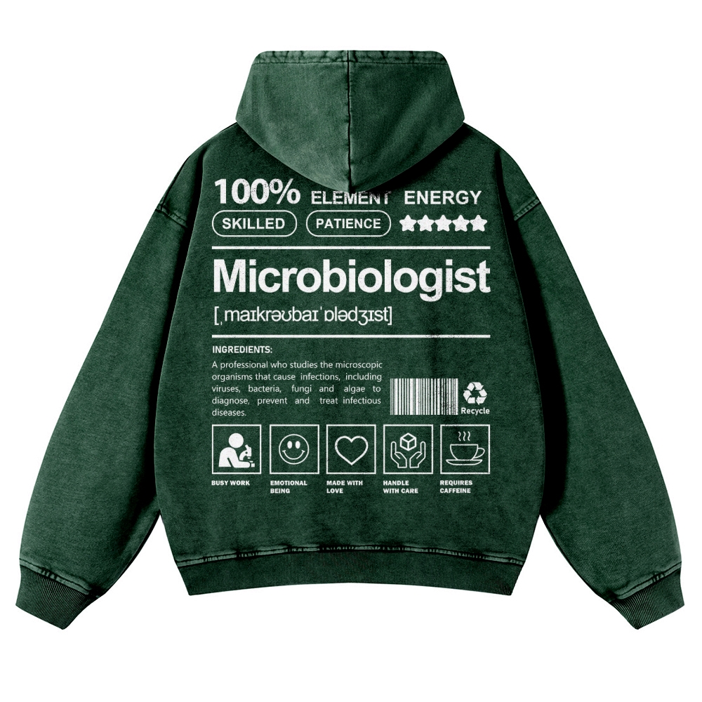 Microbiologist Casual Washed Hoodie Customscool
