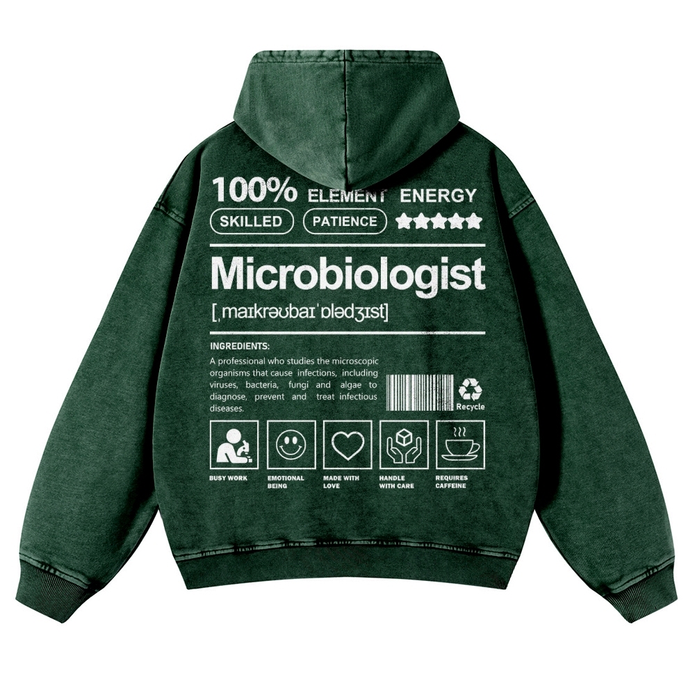Microbiologist Casual Washed Hoodie Customscool