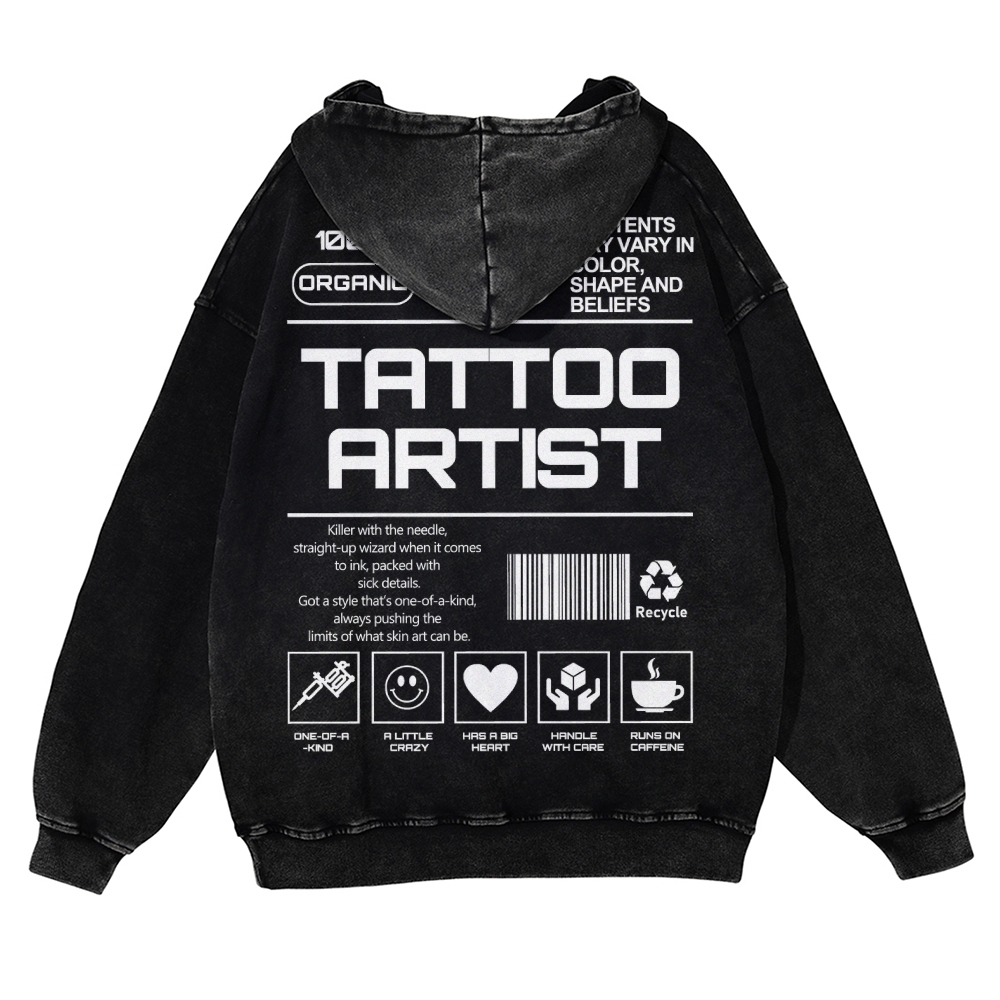 Tattoo Artist Casual Washed Hoodie Customscool