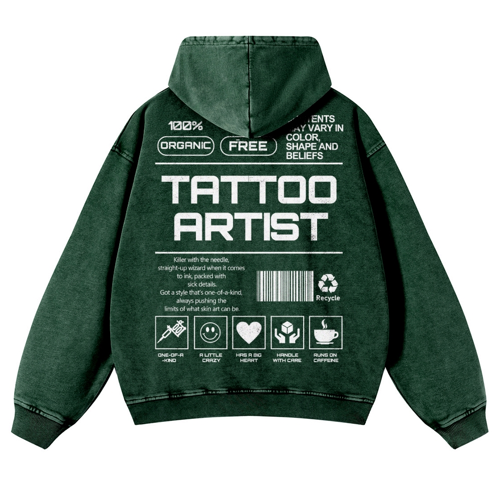 Tattoo Artist Casual Washed Hoodie Customscool