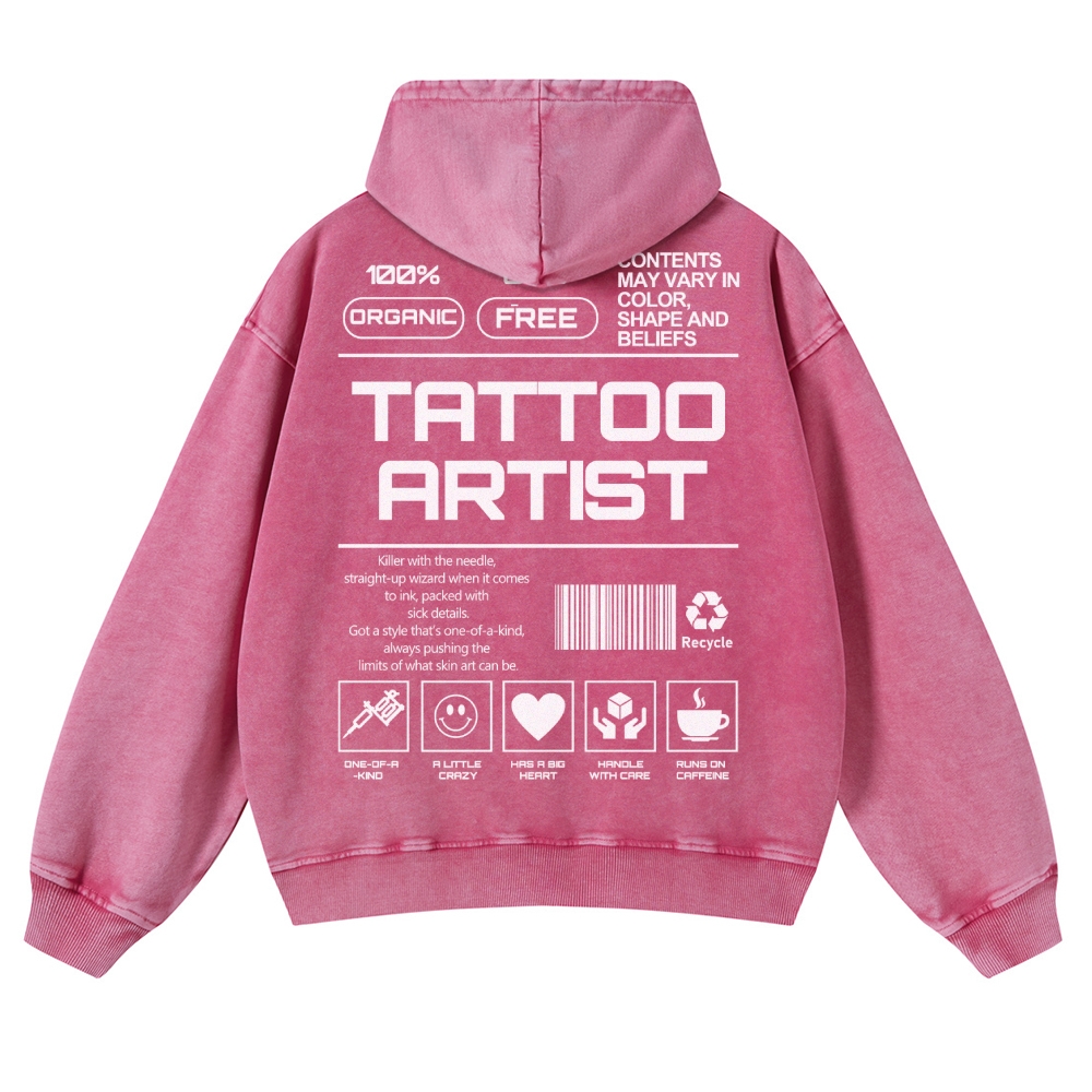 Tattoo Artist Casual Washed Hoodie Customscool