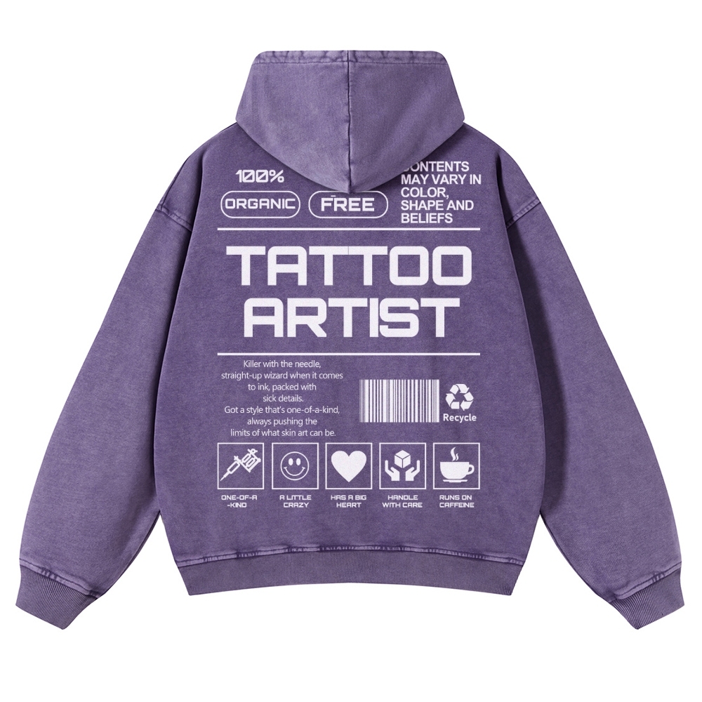 Tattoo Artist Casual Washed Hoodie Customscool