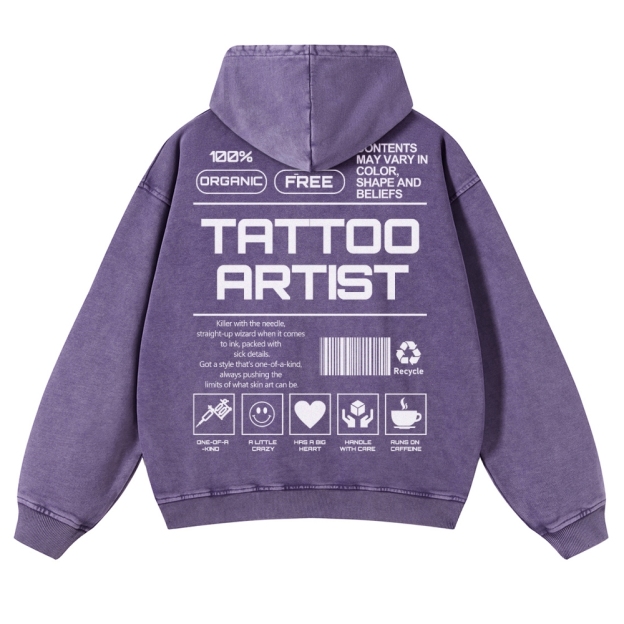 Tattoo Artist Casual Washed Hoodie Customscool