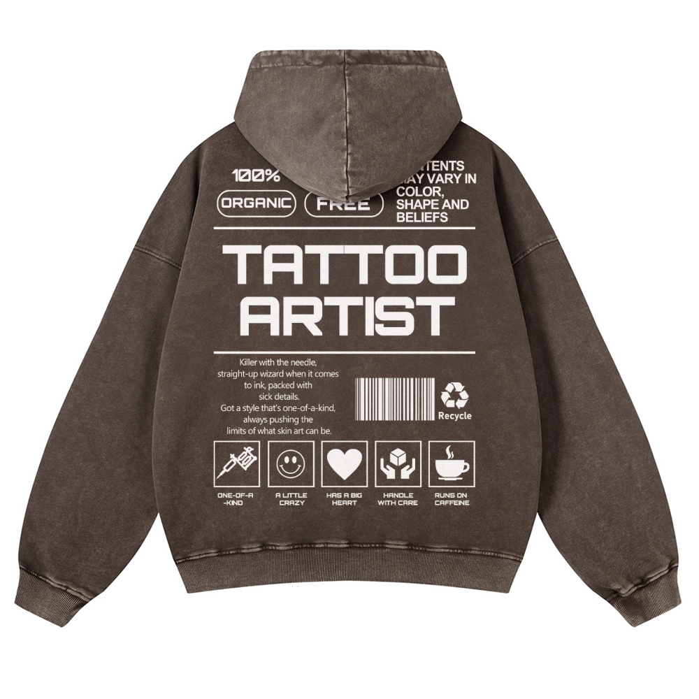 Tattoo Artist Casual Washed Hoodie Customscool