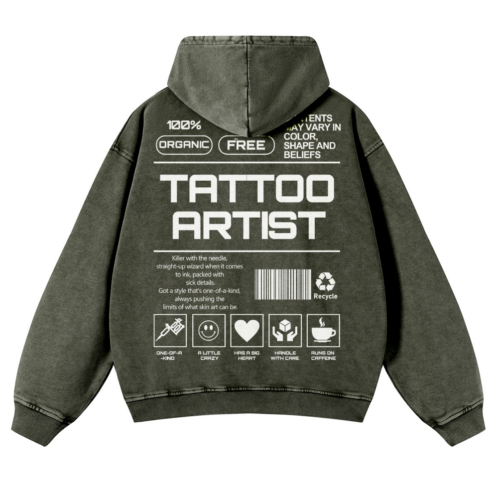 Tattoo Artist Casual Washed Hoodie Customscool