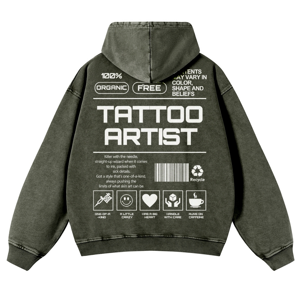 Tattoo Artist Casual Washed Hoodie Customscool