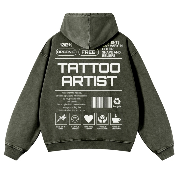 Tattoo Artist Casual Washed Hoodie Customscool