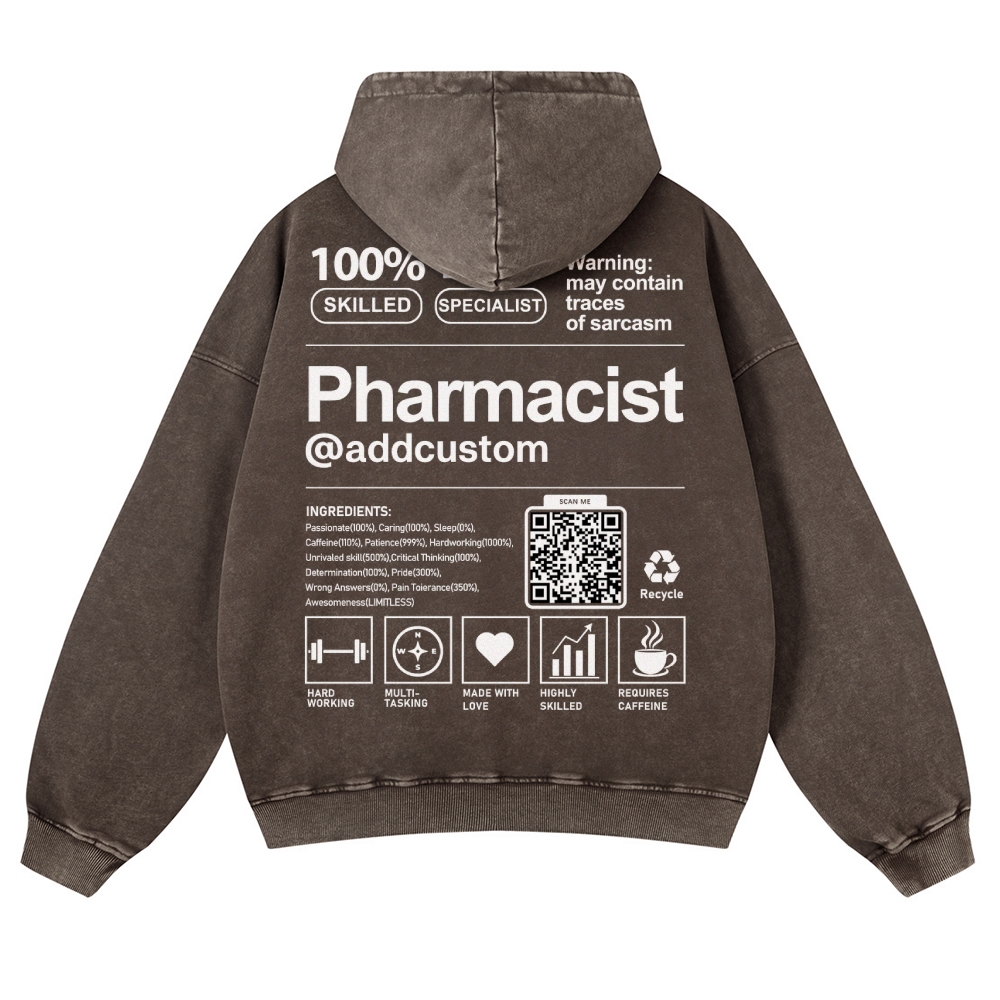 Pharmacist Addcustom QR Code Casual Washed Hoodie