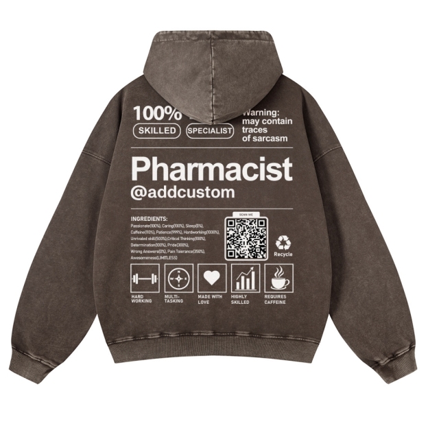 Pharmacist Addcustom QR Code Casual Washed Hoodie