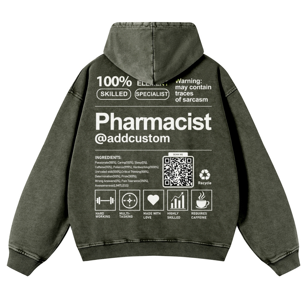 Pharmacist Addcustom QR Code Casual Washed Hoodie