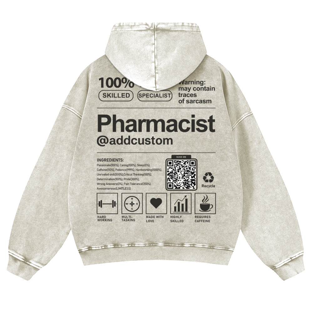 Pharmacist Addcustom QR Code Casual Washed Hoodie