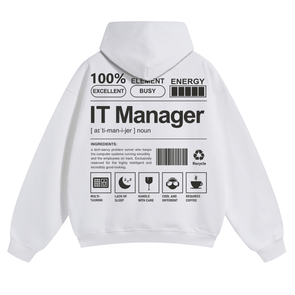 IT Manager Solid Color Hoodie Customscool