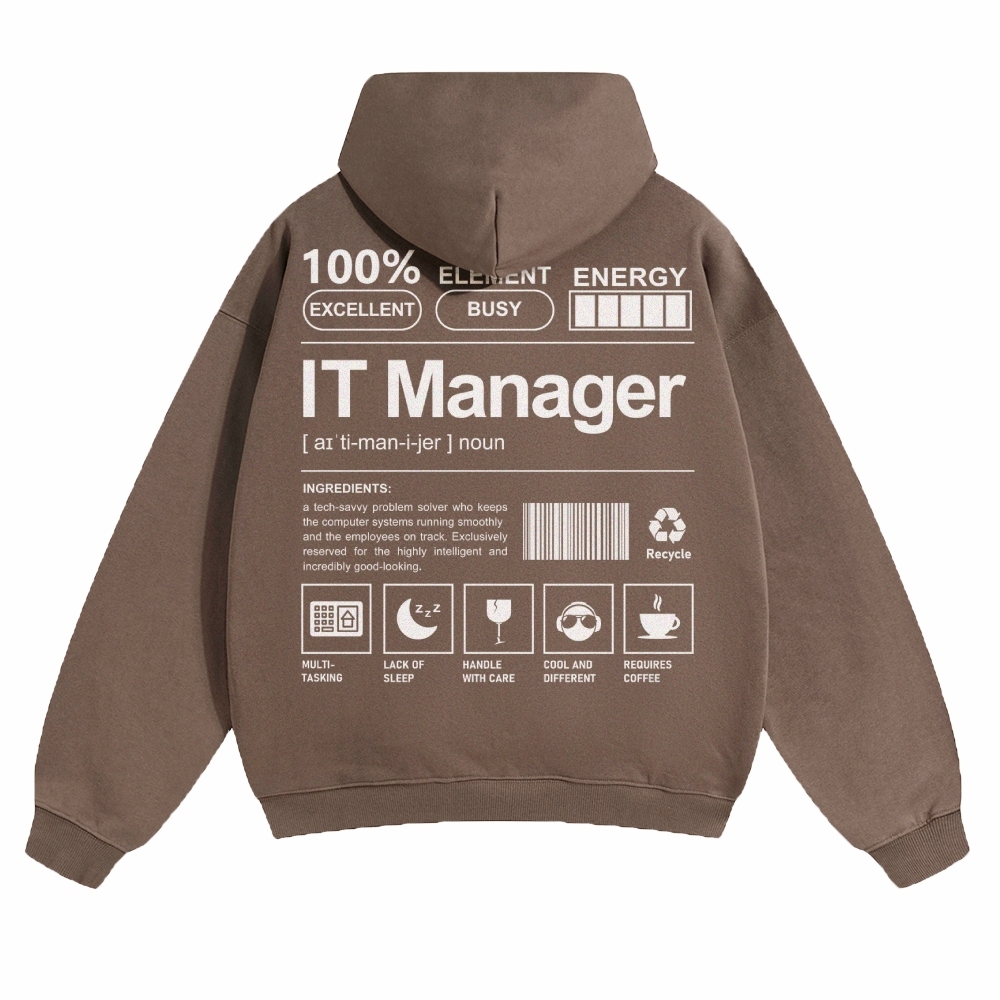 IT Manager Solid Color Hoodie Customscool